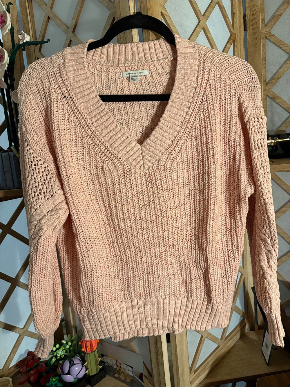 American Eagle Outfitters Blush Pink V-Neck Knit Sweater